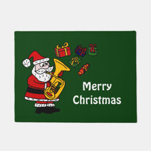 Tapete Papai Noel engraçado que joga o Doormat da tuba