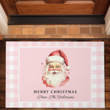 Papai Noel Vintage em Xadrez Rosa Natal Personaliz