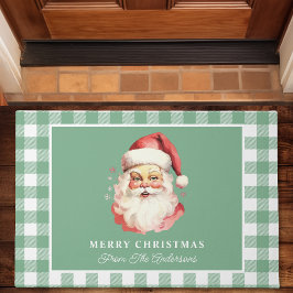 Tapete Papai Noel Vintage Verde Xadrez Feliz Natal