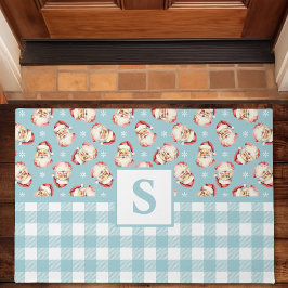 Tapete Papai Noel Vintage Xadrez Azul com Monograma de Na