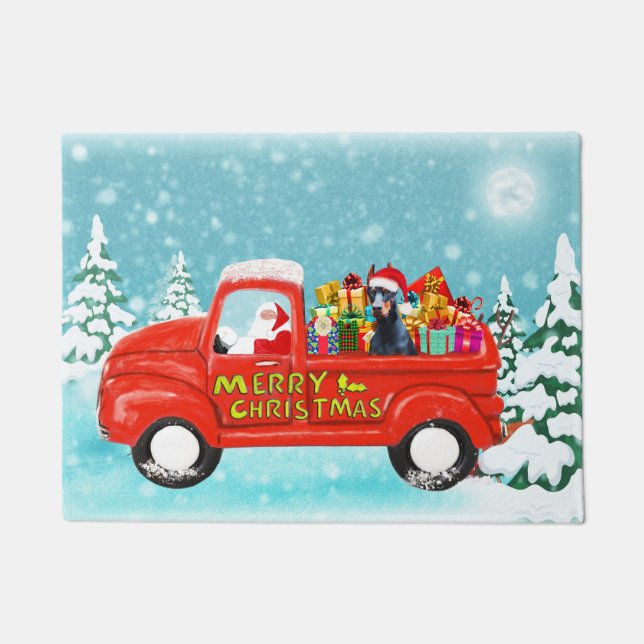 Tapete Papais noeis de Natal do Doberman Dog Entregam Cam (Frente)