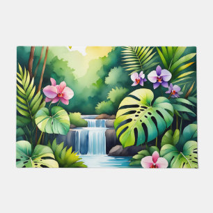 Tapete Paraíso de Orquídeas com Cachoeira na Selva Tropic