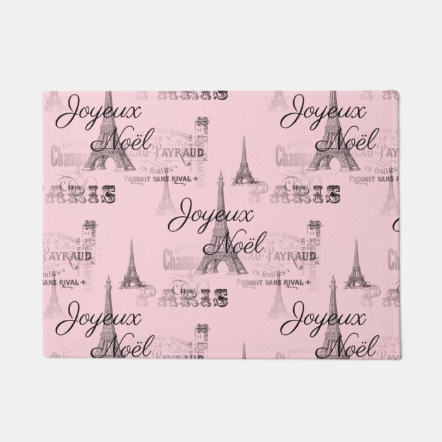 Tapete Paris Joyeux Noel Christmas Black and Pink Doormat (Frente)