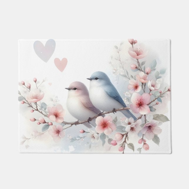 Tapete Pássaros de Amor Romântico Ramo de Flor de Cerejei (Frente)