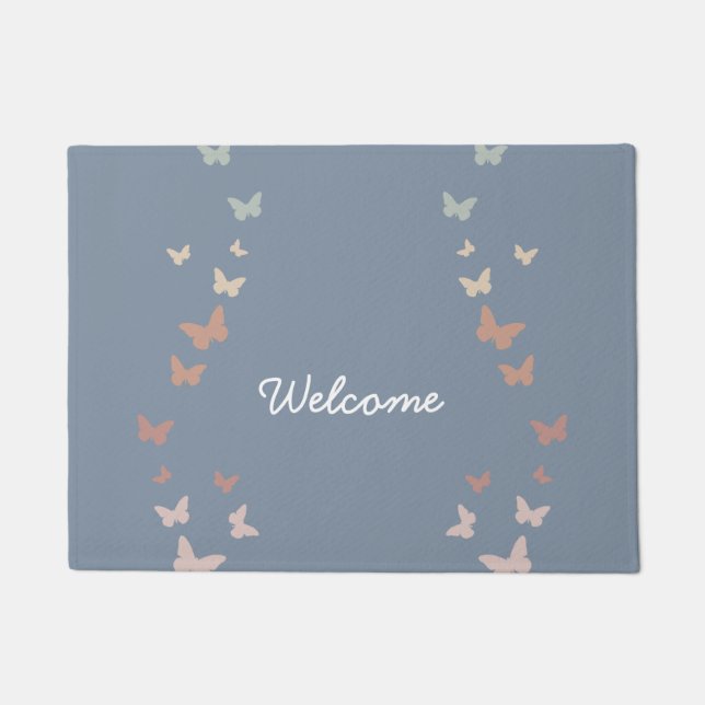Tapete Pastel Borboletas Azul Boas-vindas (Frente)