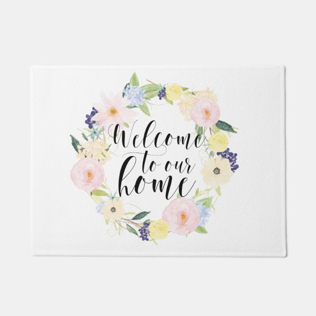 Tapete Pastel Primavera Floral Wreath Bem-Vindo À Nossa C (Frente)