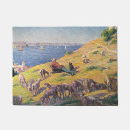 Tapete Pastor com sua ovelha observando o mar