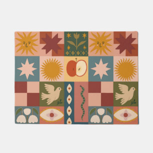 Tapete Patchwork celestial boêmica com símbolos místicos