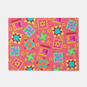 Tapete Patchwork Colorida Bloqueia Coral Vermelho Persona