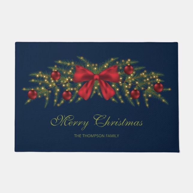 Tapete Pátria De Natal Com Arco Vermelho E Ornamentos (Frente)