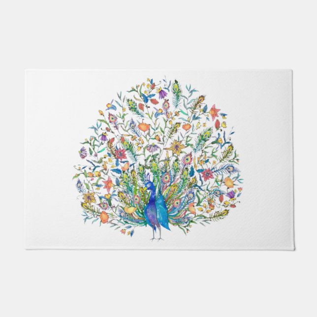 Tapete Pavão floral de aquarela (Frente)