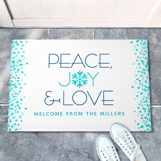 Tapete Peace Joy Love Holiday Turquoise Snowflake Nome (Criador carregado)