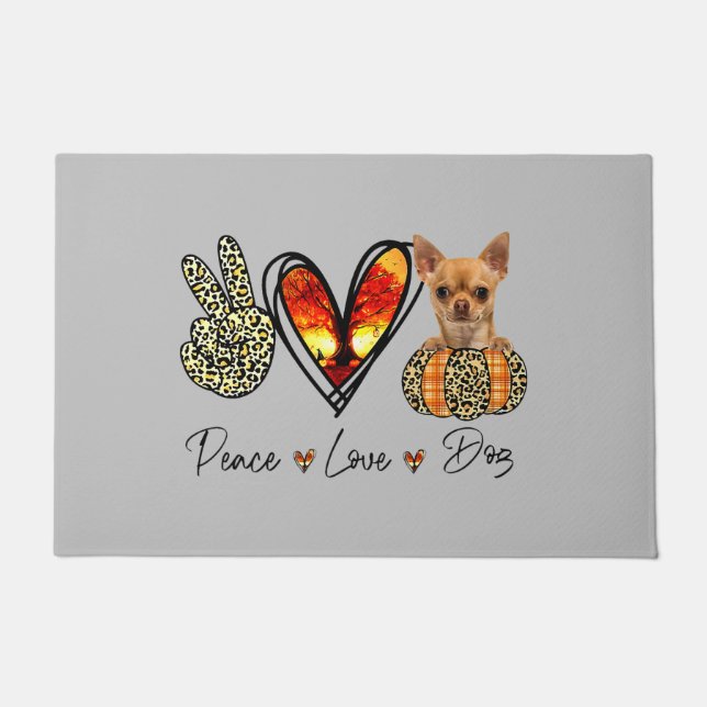 Tapete Peace Love Chihuahua Scarf Leopard Autumn Thanksgi (Frente)