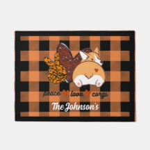 Peace Love Corgi Door Mat