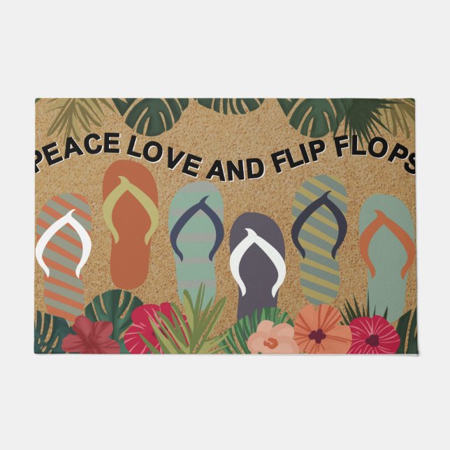 Tapete Peace Love E Chinelos Doormat, Beach House Mat (Frente)