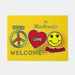 Tapete Peace Love Feliness Símbolos FAMÍLIA Nome AMARELO