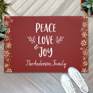 Tapete Peace Love Joy Snowflakes Typografia Red Holiday