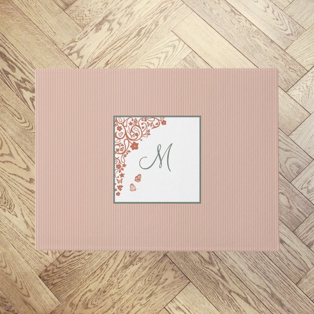 Tapete Peach Stripe Terracotta Butterfly Script Monograma (Criador carregado)