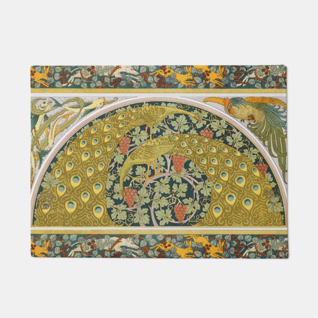 Tapete Peacock Art Nouveau Estilo redondo intrincado desi (Frente)