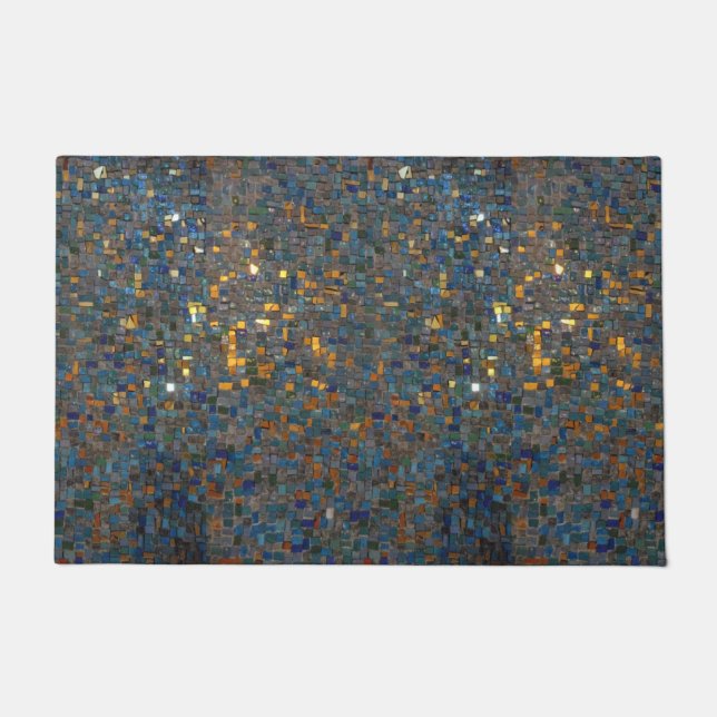 Tapete Pedras de Mosaico em Azul e Dourado (Frente)