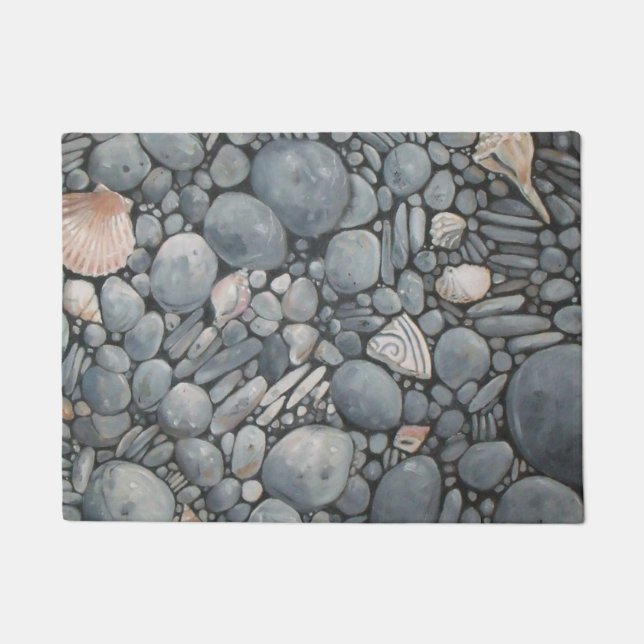 Tapete Pedras de Praia Conchas Pebbles Rochas Pintura (Frente)