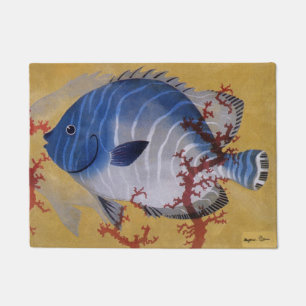 Tapete Peixe Azul Tropical Vintage Coral Marinho Vida Oce