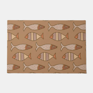Tapete Peixes Modernos Retro, Tan, Beige e Porta Marrom