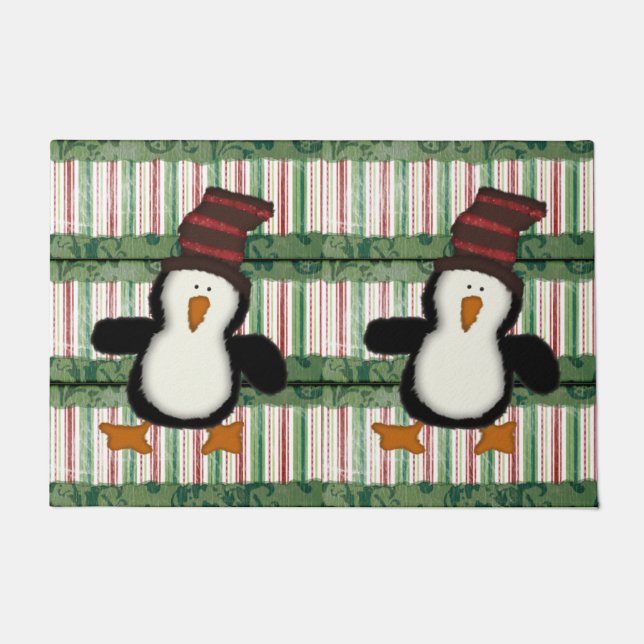 Tapete Penguin Stripe Christmas Matt Doormat (Frente)