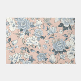 Tapete Peônias Azuis Floral Botânico Vintage Pêssego