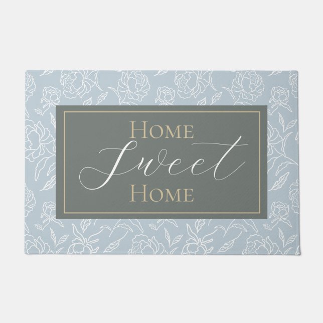 Tapete Pêonias com esboços, Azul empoeirado (Frente)