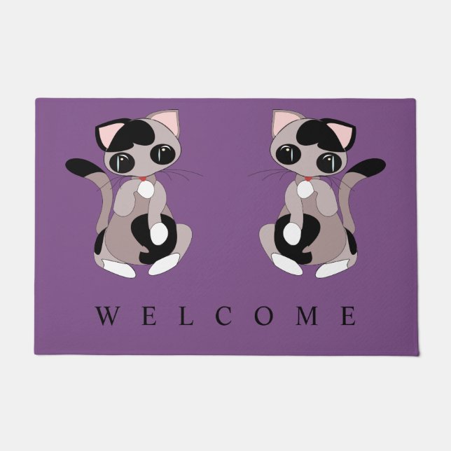 Tapete Pequeno gato Doormat Bem-vindo (Frente)