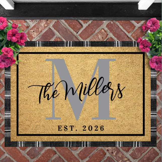 Tapete Personalizado com Inicial do Sobrenome e An (Personalized Last Name Initial Est Year Coir Print Doormat Custom Welcome Mat Established Date House)