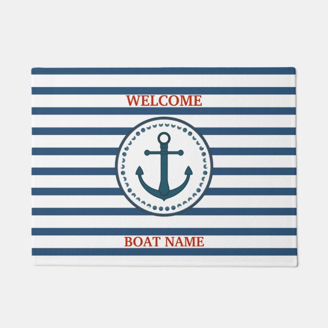 Tapete Personalize Nautical Blue Welcome Boat Name Stripe (Frente)