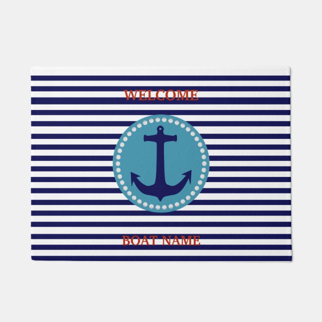 Tapete Personalize Nautical Blue Welcome Boat Name Stripe (Frente)