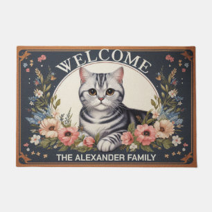 Tapete Personalized American shorthair Cat Floral Welcome