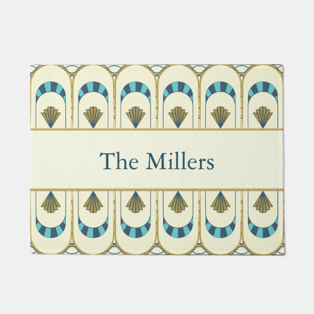 Tapete Personalized Art Deco Teal & Gold Geometric (Frente)