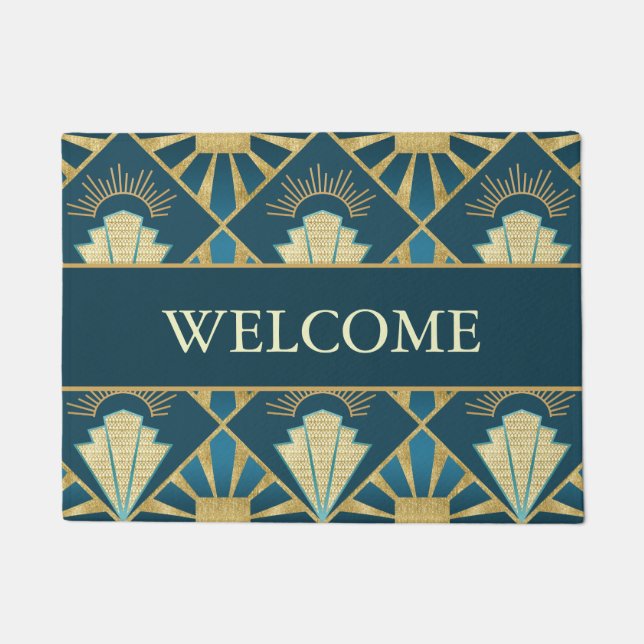 Tapete Personalized Art Deco Teal & Gold Welcome (Frente)