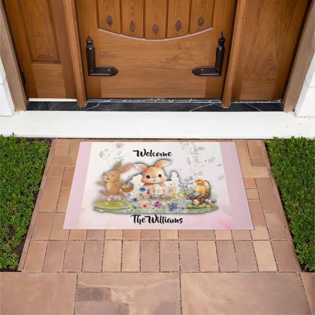 Tapete Personalized Easter Bunny Welcome Doormat (Ar livre)