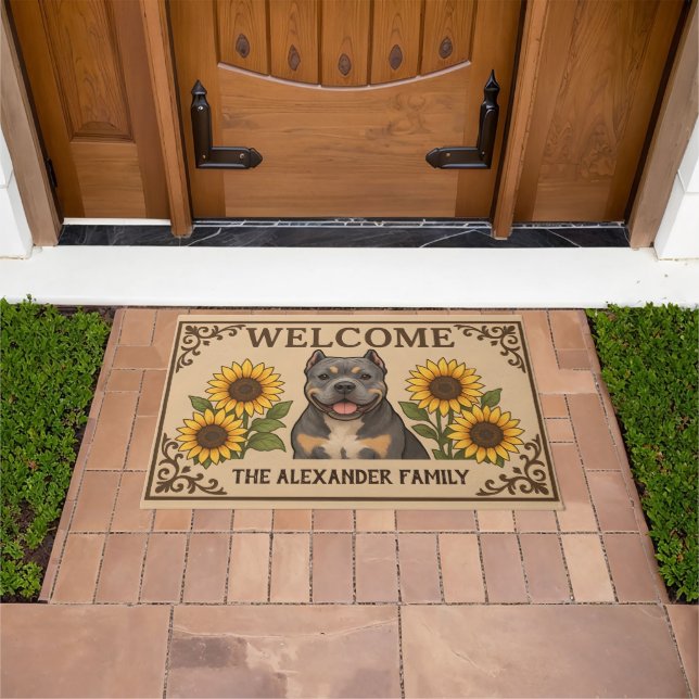 Tapete Personalized Sunflower American Bully Dog Welcome (Ar livre)