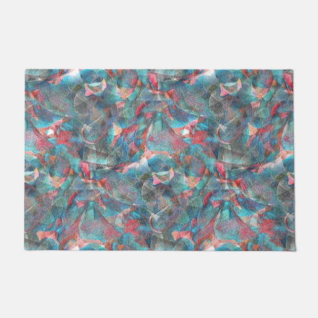 Tapete Pêssego avermelhado e manchas cianas na parede ásp (Frente)