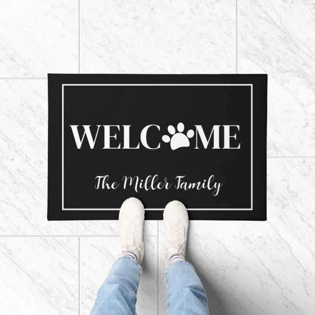 Tapete Pet Paw Welcome com Name Doormat (Interior)