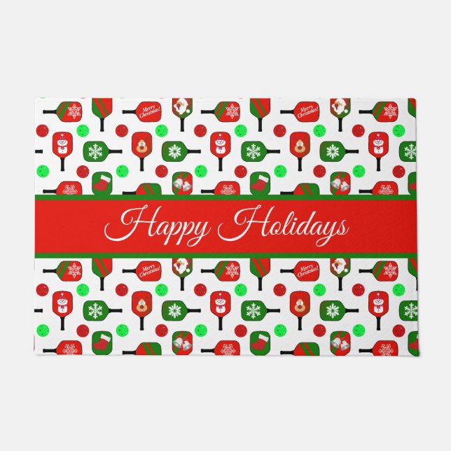 Tapete Pickleball Red Paddles Balls X-Mas (Frente)