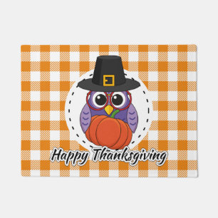 Tapete Pilgrim Owl em Orange Xadrez - Feliz Ação de Graça