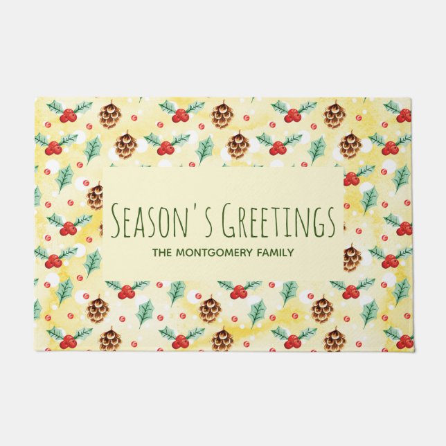 Tapete Pine Cones e Holly Natal Patterno (Frente)