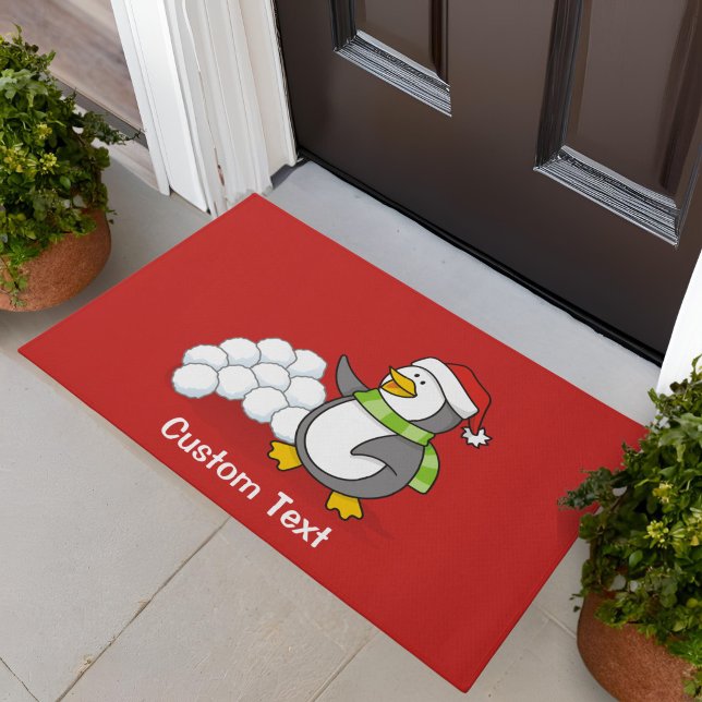 Tapete Pinguim de Natal com bolas de neve acenando (Criador carregado)