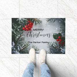 Tapete Pinheiro Coberto De Neve, Holly Berries, Não Foto