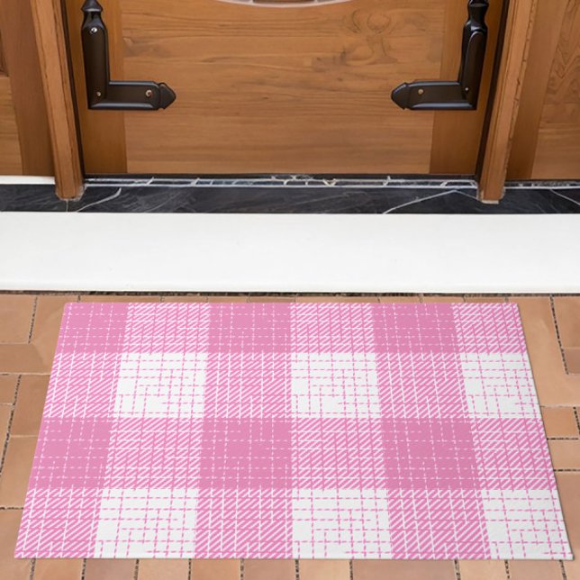 Tapete Pink and White Bold Checkered Plaid Design  (Criador carregado)