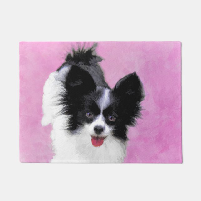 Tapete Pintura (branca e preta) de Papillon - arte do cão (Frente)