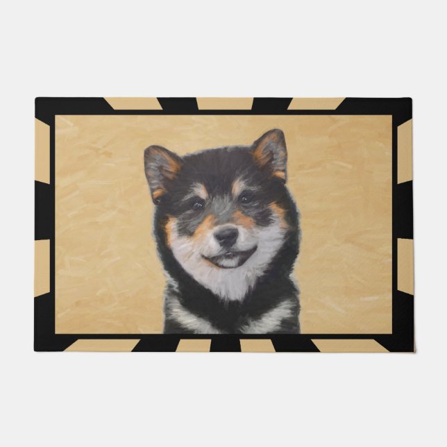Tapete Pintura de Shiba Inu (Preto e Latão) - Arte Canina (Frente)