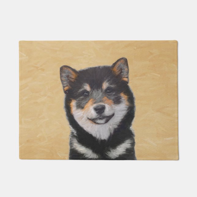 Tapete Pintura de Shiba Inu (Preto e Latão) - Arte Canina (Frente)